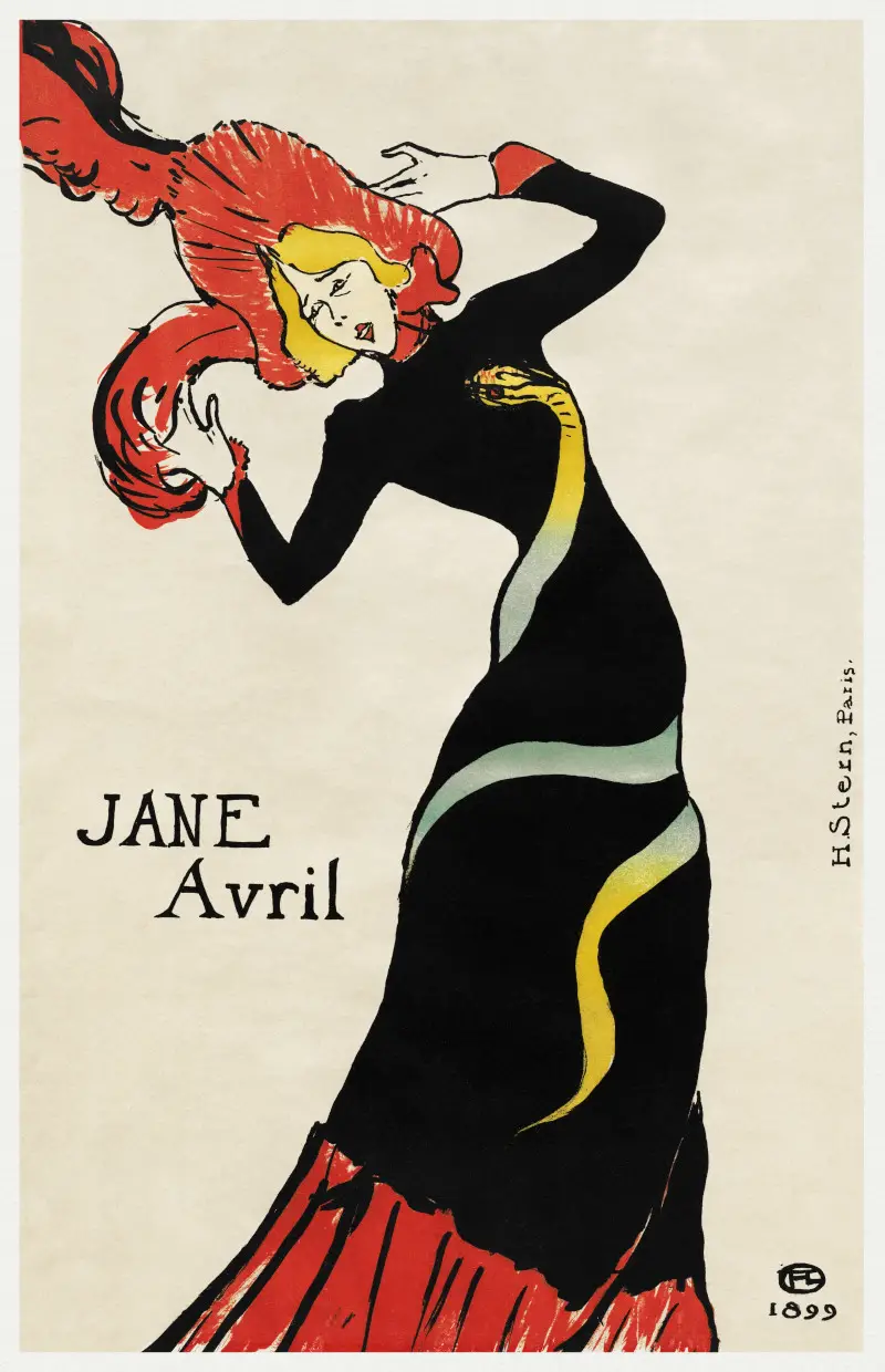 Jane Avril by Henri de Toulouse-Lautrec Art Nouveau Famous Painting